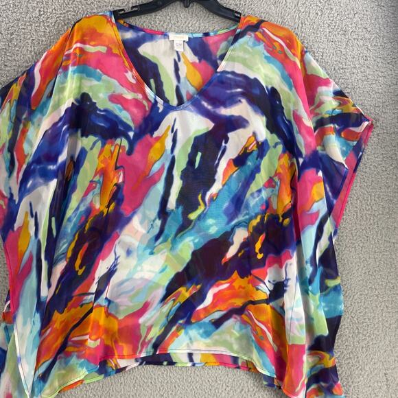 Chicos Womens Kimono Top Colorful Artsy Art Semi Sheer Size S/M Kaftan - Picture 8 of 11